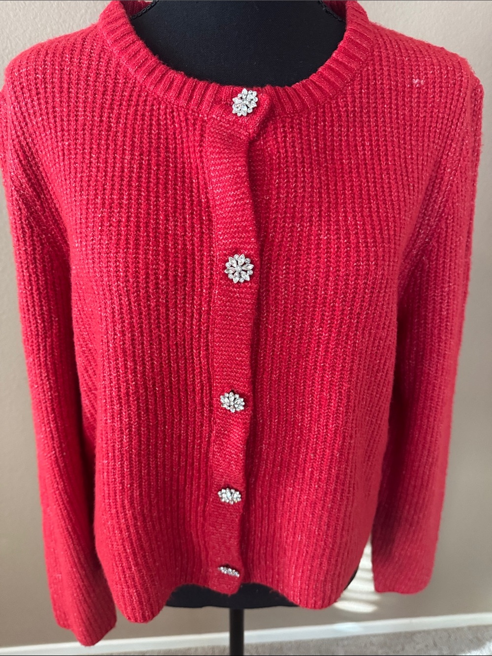 Pink Rose Red Ribbed Button-Front Cardigan - Picture 3 of 9